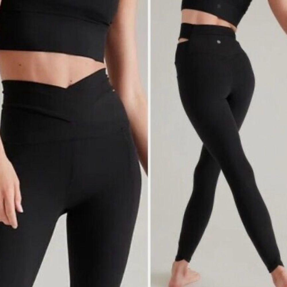 Athleta Black High-Waisted Leggings with Crossover Waistband size XL NWT